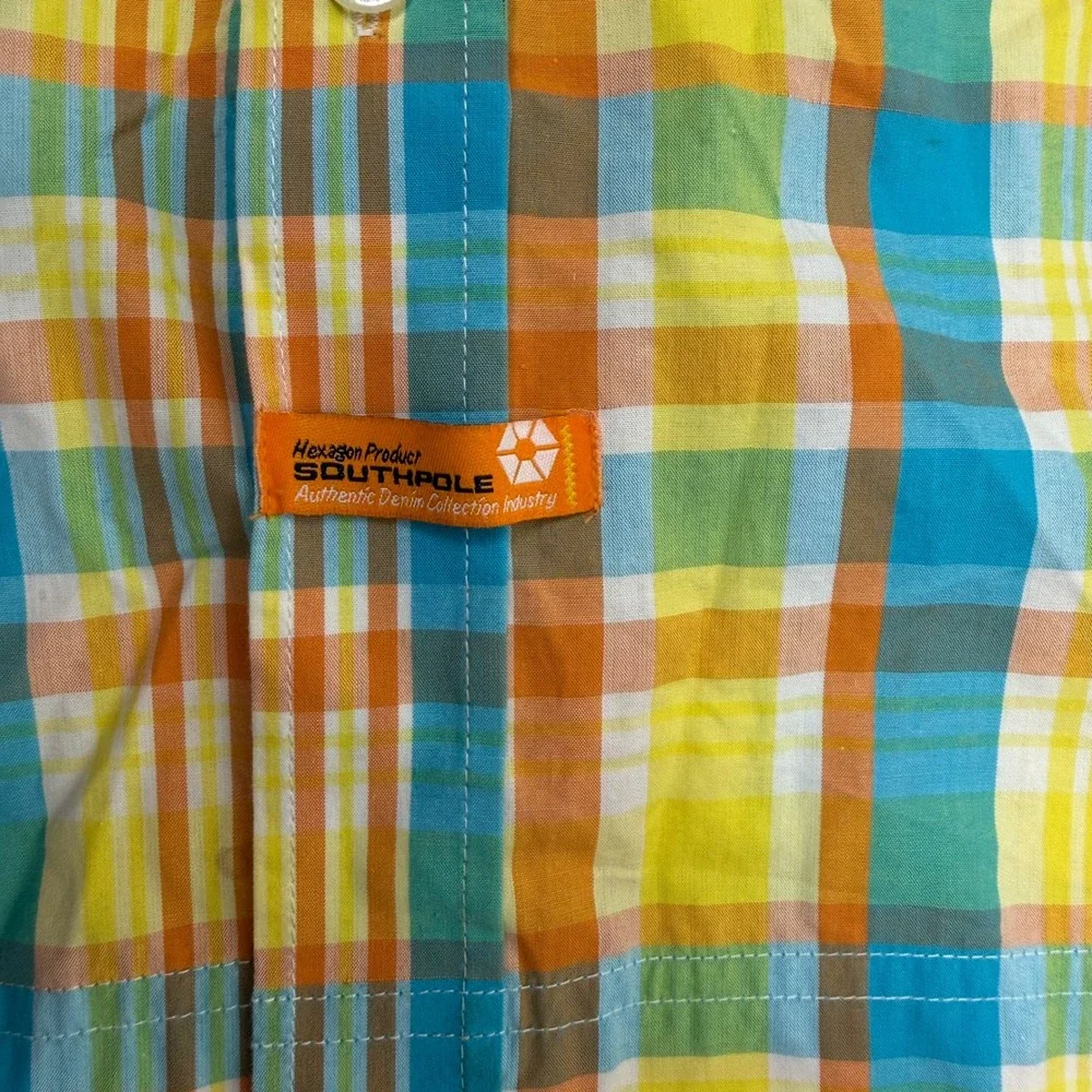 Southpole Mens 5XL Short Sleeve Button Down Plaid Shirt Multicolor Cotton Y2K